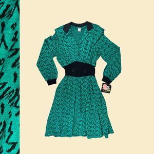 1970s teal dress by Miss Oops California, vintage NOS size 18 knit midi dress